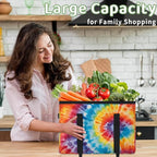 Reusable Grocery Bags Heavy Duty Shopping Bags Foldable Large Tote Bags with Long Handles & Hard Bottom