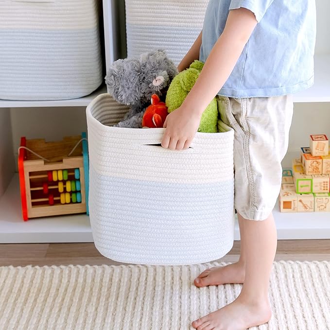 NaturalCozy Storage Cubes 11 Inch Cotton Rope Woven Baskets for Organizing, 3-Pack | Cube Storage Bin | Square Storage Basket