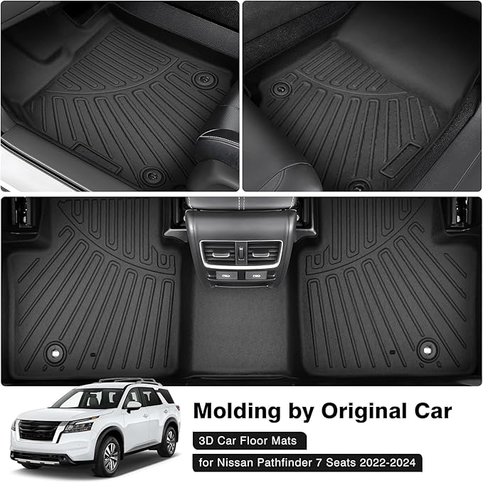 Powerty Floor Mats for 2023-2025 2026 Nissan Pathfinder 7 Seats Accessories All Weather Floor Liners 3D TPE Floor Mat Heavy-Duty Floor Liners
