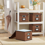 Huolewa Upgrade Portable File Organizer Box with Lid,Large Linen Hanging Office Document Storage Box with Lid,Collapsible Fil