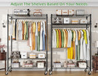 Simple Trending Heavy Duty Clothing Rack 3 Tiers Adjustable Wire Shelving Clothes Rack with Double Rods and Side Hooks, Frees
