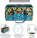 Joyfol Day Extra Large Utility Tote Bag, Reusable Grocery Bags Foldable, Upgraded Metal Frame, With Sturdy Handles Reinforced Bottom Heavy Duty Oxford Fabric Moving Shopping Bags, Sunflower