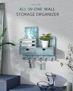 Rebee Vision Decorative Key Holder Wall Mount with 2 Drawer Organizer - Modern Mail Organizer with 6 Key Hooks & Shelf - Home