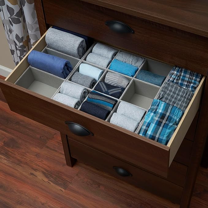 Household Essentials Grey 727-1 Deep 3 Section Drawer Organizer Box for Storage | 12 in x 6.13 in x 3.13