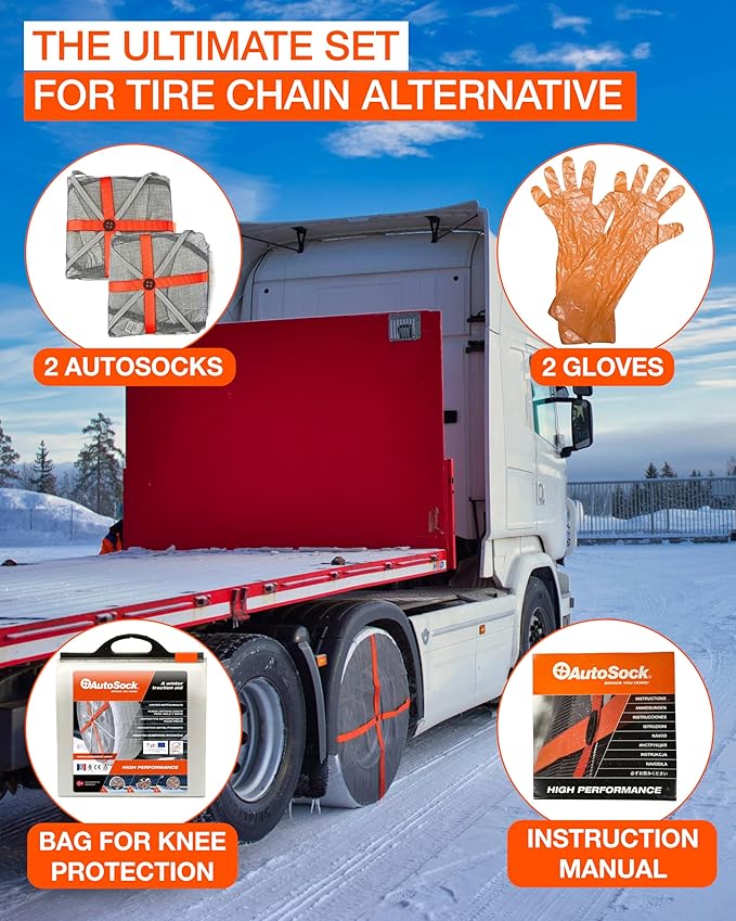 AutoSock for Commercial Vehicles and Trucks AL64, Snow Socks for Tires, Pack of 2