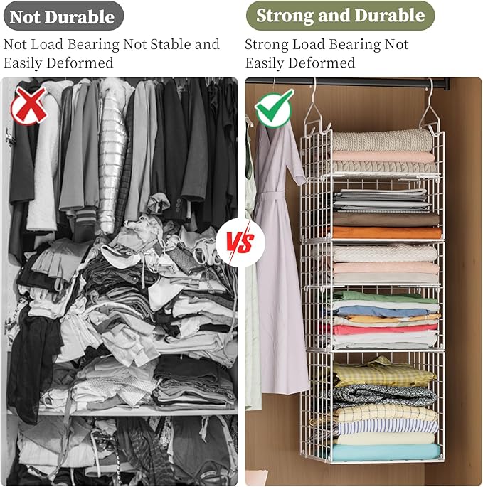 X-cosrack Closet Hanging Organizer and Storage - 5 Tier Hanging Shelves, Wire Closet Shelf Organizer Basket with Adjustable D