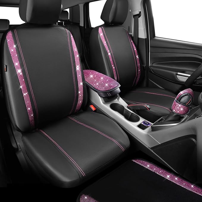 CAR PASS Bling Rhinestone Car Seat Covers Leather Shining Diamond Car Floor Mats Carpet with Anti-Slip Nibs Bling Diamonds Ca