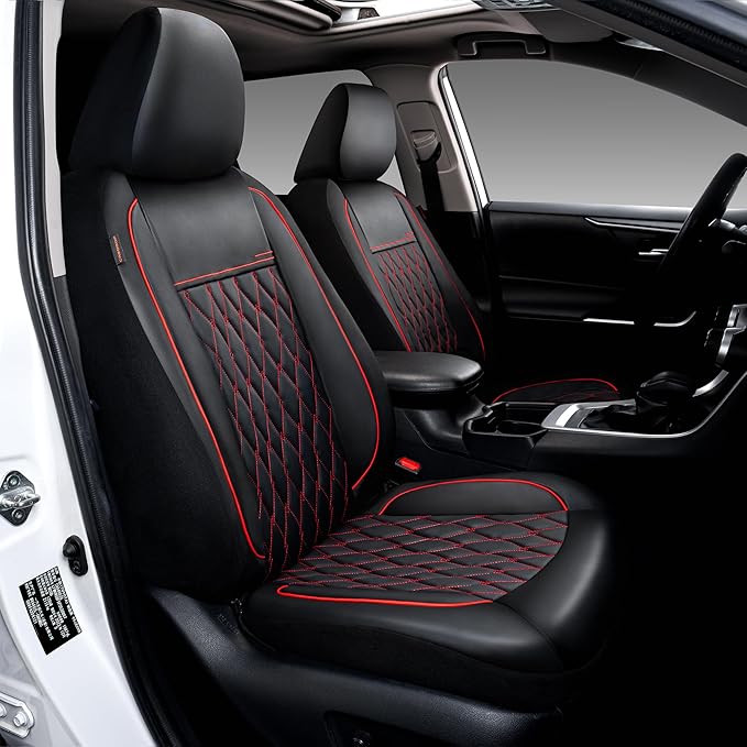 CAROMOP Faux Leather Car Seat Covers Full Set,Luxury and Comfortable Covers for Cars,Split Bench Compatible Car Interior Cove