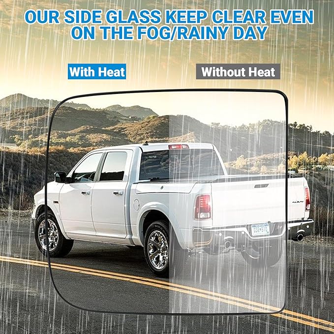 Passenger Right Side Mirror Glass Replacement, 3-Tab Backplate ONLY, Compatible with Dodge/Ram 2010-2020 1500 2500 3500 (Not for 4-Tab), Heated Convex Right Side 68067728AA 68067726AA