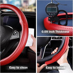Car Steering Wheel Cover Carbon Fiber Snap On Steering Wheel Accessories Wrap 14.5-15 inch Universal Grip Anti-Skid Protector, Matte Red