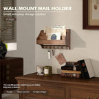 Rebee Vision Pine Wood Key Holder Wall Mount - Hanging Mail Holder for Wall with Key Hooks & 3-Tire Letter Slot - Multifuncti