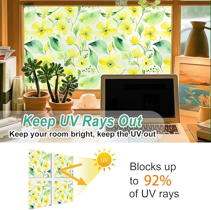 SOMWISE Frosted Glass Window Film, Heat Insulation, UV Block, Anti-Glare, One Way Privacy Tint, Static Cling for Home Bathroom Door, Renter Friendly, Day & Night Privacy
