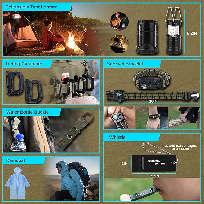 Survival Kit, Gifts for Christmas Men, Women, 251pcs Emergency Survival Gear and Supplies Equipment, First Aid Kit with Cross