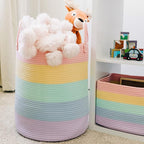 OrganiHaus Large Rainbow Woven Laundry Basket w/Handles 52L, Decorative Toy Storage Bin for Nursery, Colorful Blanket Basket 