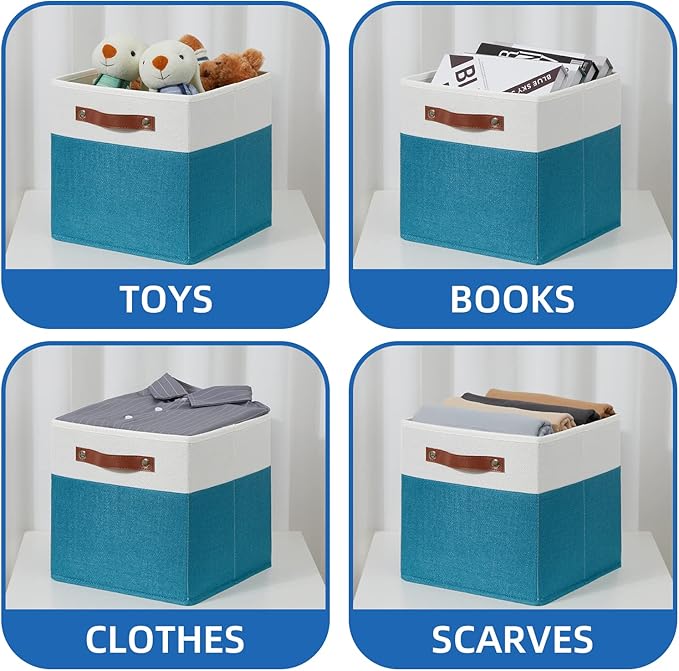 Temary Storage Cube Bins 11 Cube Storage Bins Storage Baskets for Closet, Shelves 4 Pack Fabric Organizer Bins with Leather H