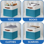 Temary Storage Cube Bins 11 Cube Storage Bins Storage Baskets for Closet, Shelves 4 Pack Fabric Organizer Bins with Leather H