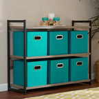 Household Essentials 83-1 Foldable Fabric Storage Bins | Set of 6 Cubby Cubes with Handles | Aqua (Pack of 6)
