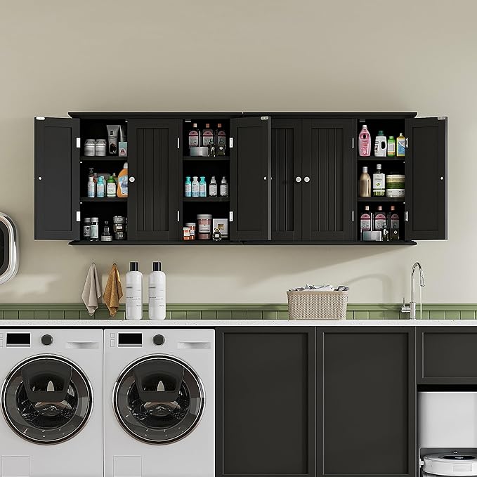 ChooChoo Bathroom Wall Cabinet with 3 Doors, Laundry Cabinet Wall Mounted, Medicine Cabinet with Adjustable Shelves, Hanging 
