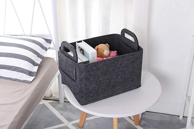 Minoisome Storage Basket Felt Storage Bin Collapsible& Convenient Box Organizer with Carry Handles for Office Bedroom Closet 