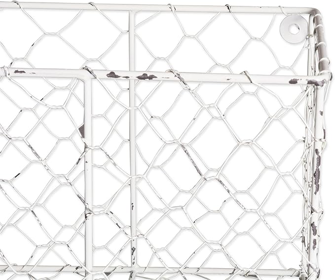 DII Chicken Wire Collection Farmhouse Vintage Wall Baskets, Medium Basket, White
