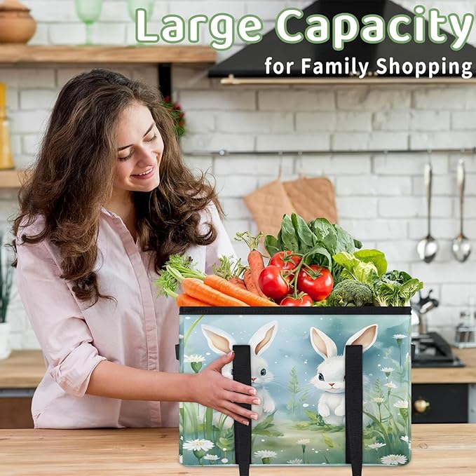 Reusable Grocery Bags Heavy Duty Shopping Bags Foldable Large Tote Bags with Long Handles & Hard Bottom