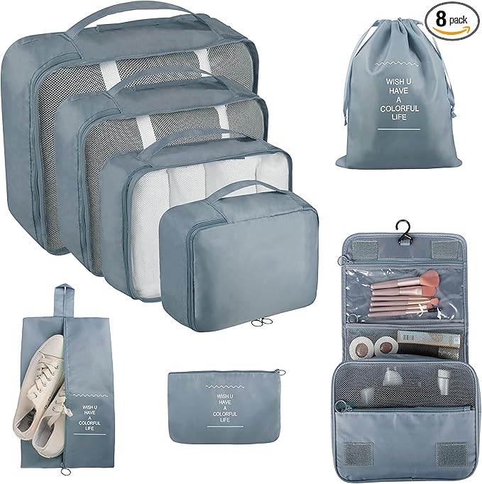 Packing Cubes, 8 Pcs Travel Packing Organizers for Suitcases, Large Capacity Travel Luggage Organizers Set includes 8 Storage