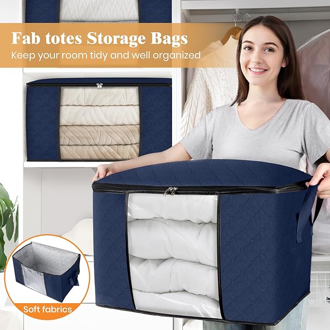 Fab totes 24 Gallons Clothes Storage,Foldable Thick Fabric Blanket Storage Bags,Containers for Organizing Bedroom, Closet, Cl