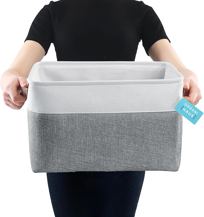 OrganiHaus Extra Large Fabric Storage Baskets for Shelves 3 Pack, 16x13in Closet Storage Bins, Canvas Baskets for Organizing,