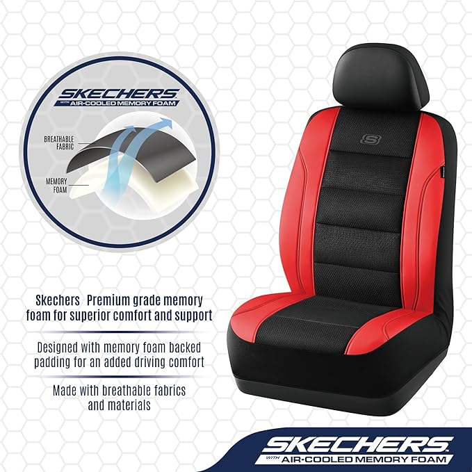 Skechers Men’s Seat Covers, Air-Cooled Memory Foam Car Seat Covers Front Seats, Airbag Compatible,Universal Fit for Most Cars