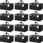 12 Pack Extra Heavy Duty Large Moving Bags with Strong Zipper & Comfortable Handles, Sturdy & Durable Clothes Storage Bags To