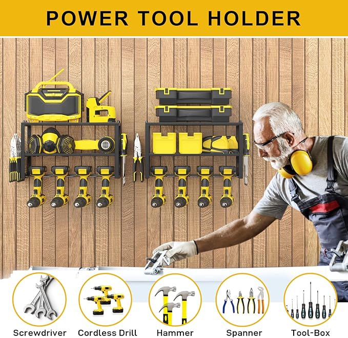 Spacecare Power Tool Organizer- Power Drill Tool Holder- Heavy Duty Tool Shelf & 2 Pack 3 Layers Tool Rack Cordless Drill Hol