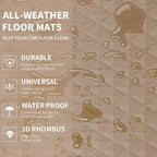 CAR PASS Beige Rubber Car Mats, All-Weather Floor Mats Full Set Durable Anti-Slip 3D Rhombus Waterproof Automotive Pad Trim to Fit Liner Universal Fit for Sedan SUV Truck Van, 4 Pcs All Beige Rubber