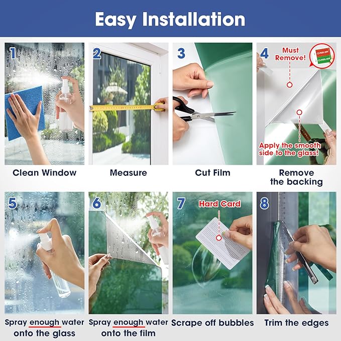 Coavas One Way Privacy Window Film, Sun Blocking Reflective Window Film See Out Not in, Heat Control Window Tint for Home, Anti UV Static Cling for Windows Office Door (Green, 29.5 x 78.7 inches)