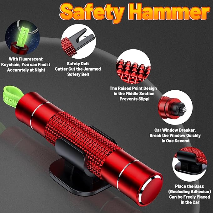 Safety Hammer - Safe Hammer Glass Breaker Under Water, Upgraded Antiskid, Car Hammer Seatbelt Cutter Car Window Breaker Emerg