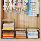 6 Pack Closet Organizers And Storage, Stackable Closet Shelf Organizer Storage Bin Basket For Clothes Sweaters With Top Board