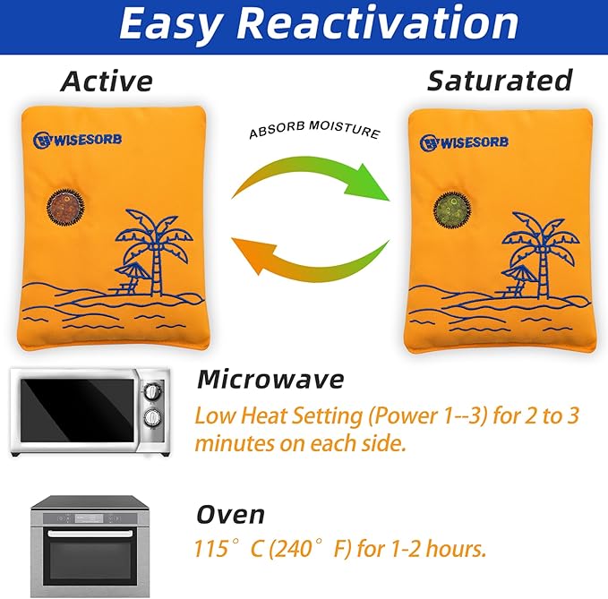 500g 2pcs Rechargeable Car Dehumidifier Moisture Absorbers Bags, Reusable Desiccant Color Indicating Silica Gel Packets,