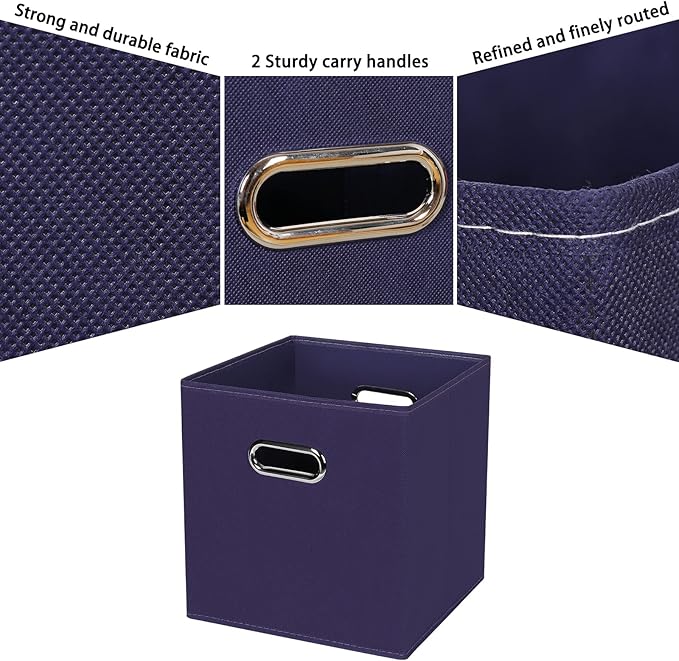 Black Fabric Cubby Storage Bins,13x13x13 Inches ,Cube Organizer Bin Foldable Storage Boxes with Dual Handles Fabric Organizer