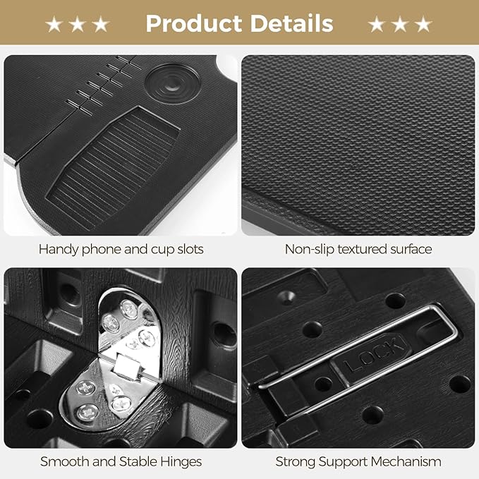 Foldable Car Laptop Desk - Steering Wheel Mounted Tray Table with Cup Holders, Compatible with Most Cars/SUVs, Ideal for Travel, Camping, Mobile Office