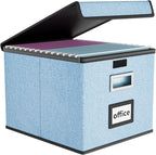 Huolewa File Organizer Box with Lid, Collapsible File Folder Organizer for Office Document Storage, Filing Box with Plastic S