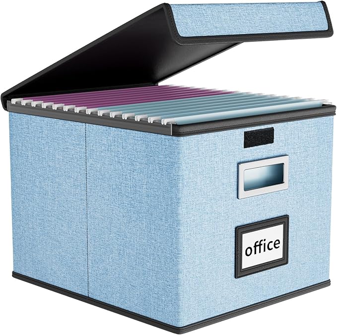 Huolewa File Organizer Box with Lid, Collapsible File Folder Organizer for Office Document Storage, Filing Box with Plastic S
