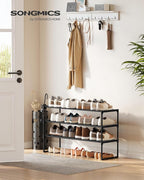 SONGMICS Shoe Rack, 3-Tier Shoe Organizer, Metal Storage Shelf, Upright or Upside Down, for 16-20 Pairs, Stackable, for Entry