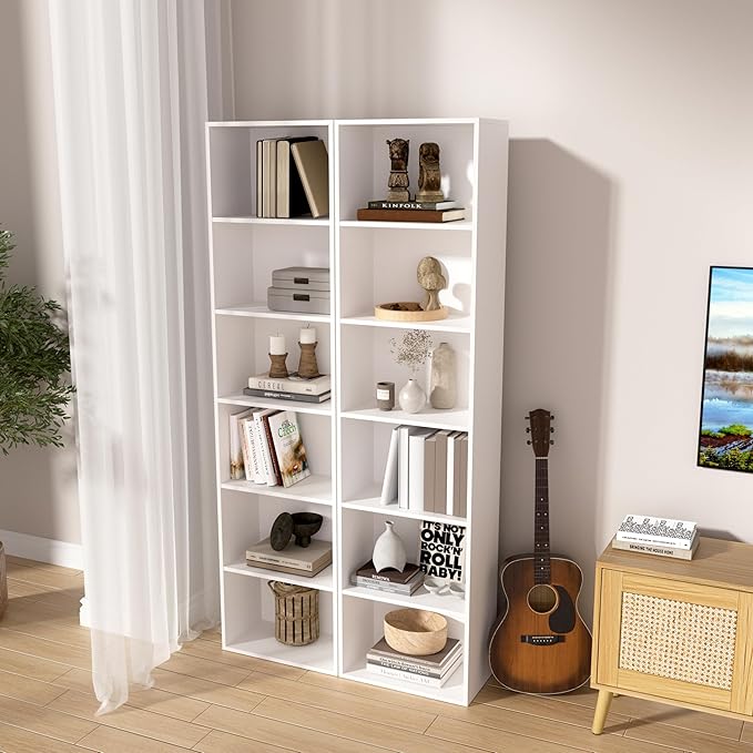 Wooden 6 Cube Storage Organizer, White 6 Cube Storage Shelf, 6 Tier Closet Organizers Storage Cubes Display Cubby, Versatile 