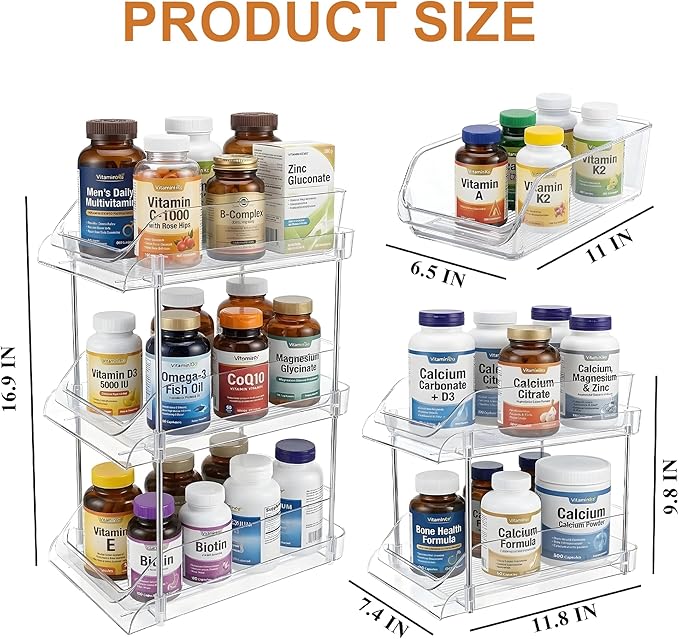 2-Tier Vitamin Storage Organizer, Organizer for Vitamin Bottles And Medicine Bottle, Vitamin Bottle Organizer for Countertop,