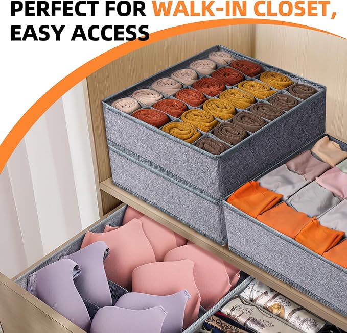 Criusia 6 Pack Large Drawer Organizer for Sock Underwear - Washable Heavy Duty Fabric Closet Organizers and Storage Bins - 90