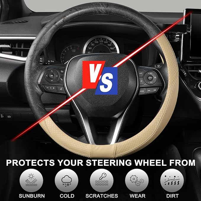 SEG Direct Steering Wheel Cover 14.5-15 inch (37-39 cm) Medium Size, Microfiber Leather, Non-Slip Comfortable Grip, Fits Cars