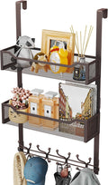 SWTYMIKI Over The Door Hooks Organizer - Multi-Functional Door Hanger with 16 Hooks & 2 Mesh Baskets, Long Coat Rack for Bath