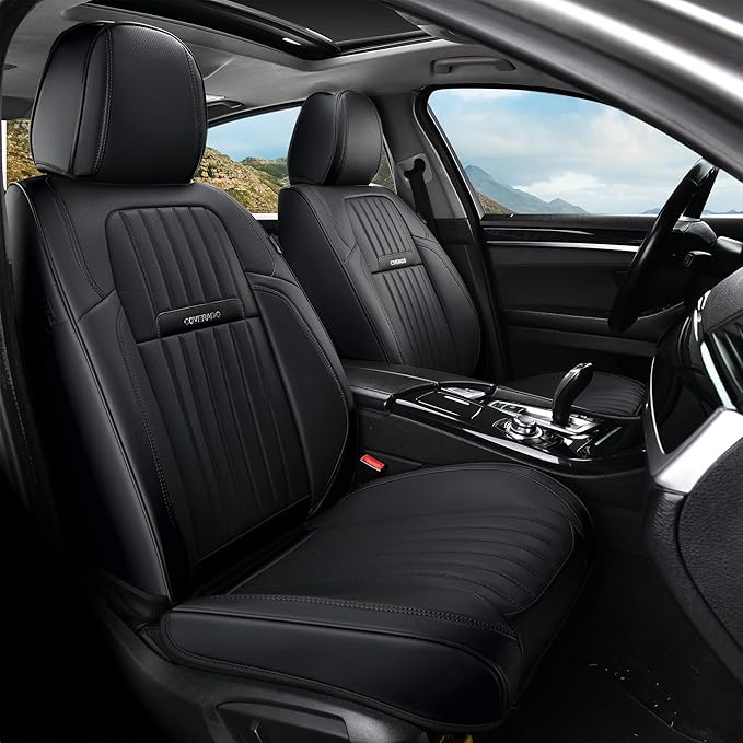 Coverado Car Seat Covers Full Set, Seat Covers for Cars, Black Car Seat Cover, Nappa Leather Car Seat Cushion, Car Seat Prote