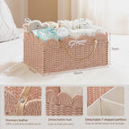 HBlife Baby Diaper Caddy, Paper Rope Storage Baskets Nursery Bin with Removable Divider, Portable Car Organizer for Diapers, 