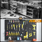 Peg Board, 70PCS Heavy Duty Metal Pegboard with Hooks, 6 Pack Black Peg Board Panels, 50lbs Load Capacity Each, Pegboard Wall