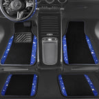 CAR PASS Bling Diamond Leather Steering Wheel Cover 14.5in-15in Floor Mats Shining Rhinestone Carpet Sparkly Glitter Crystal Anti-Slip Pad Fit Automotive SUV Pickup Truck Girl Women, 5pcs Black Blue